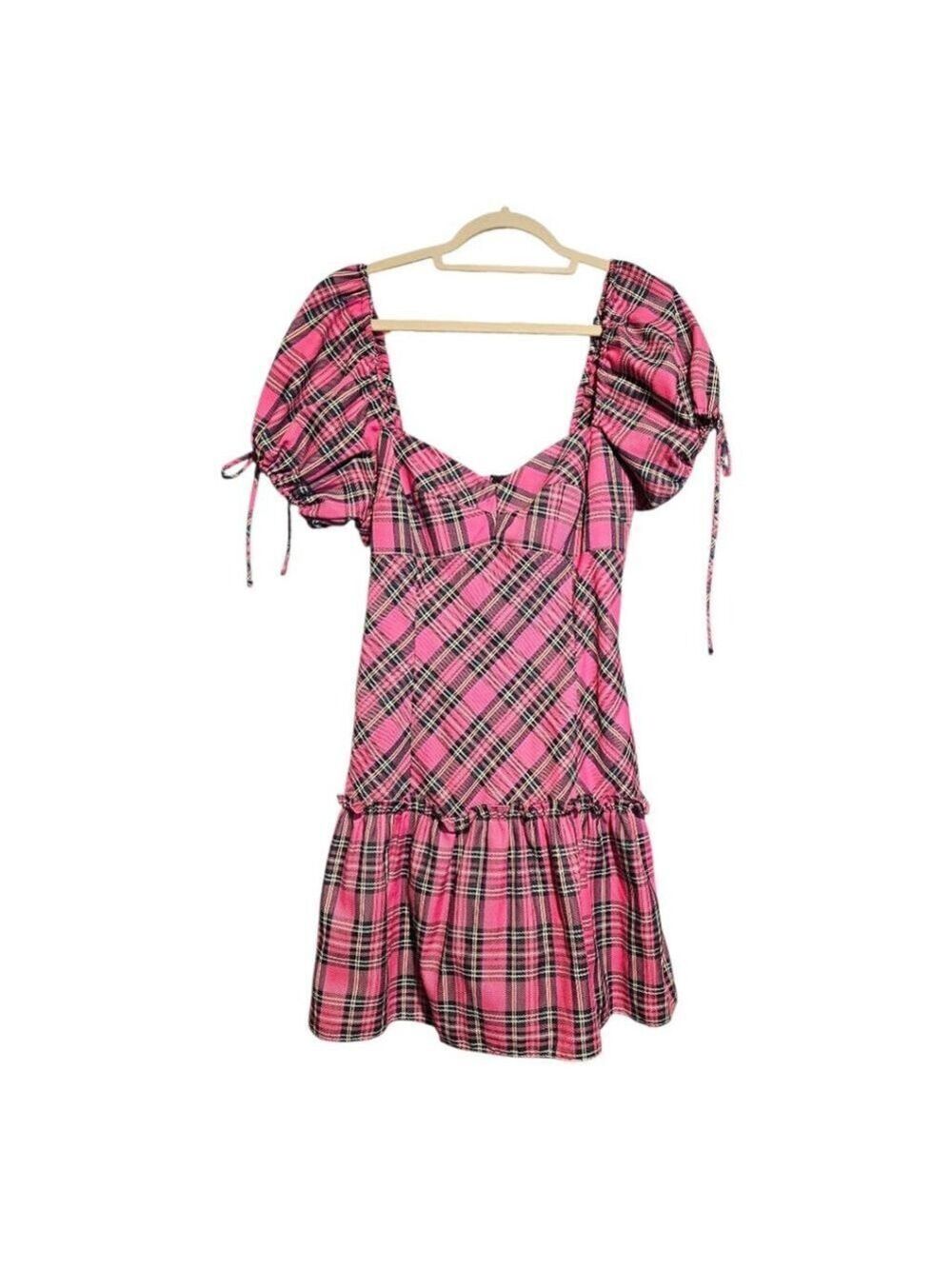 AMANDA UPRICHARD Pink Plaid Mini Dress M - Picture 3 of 7